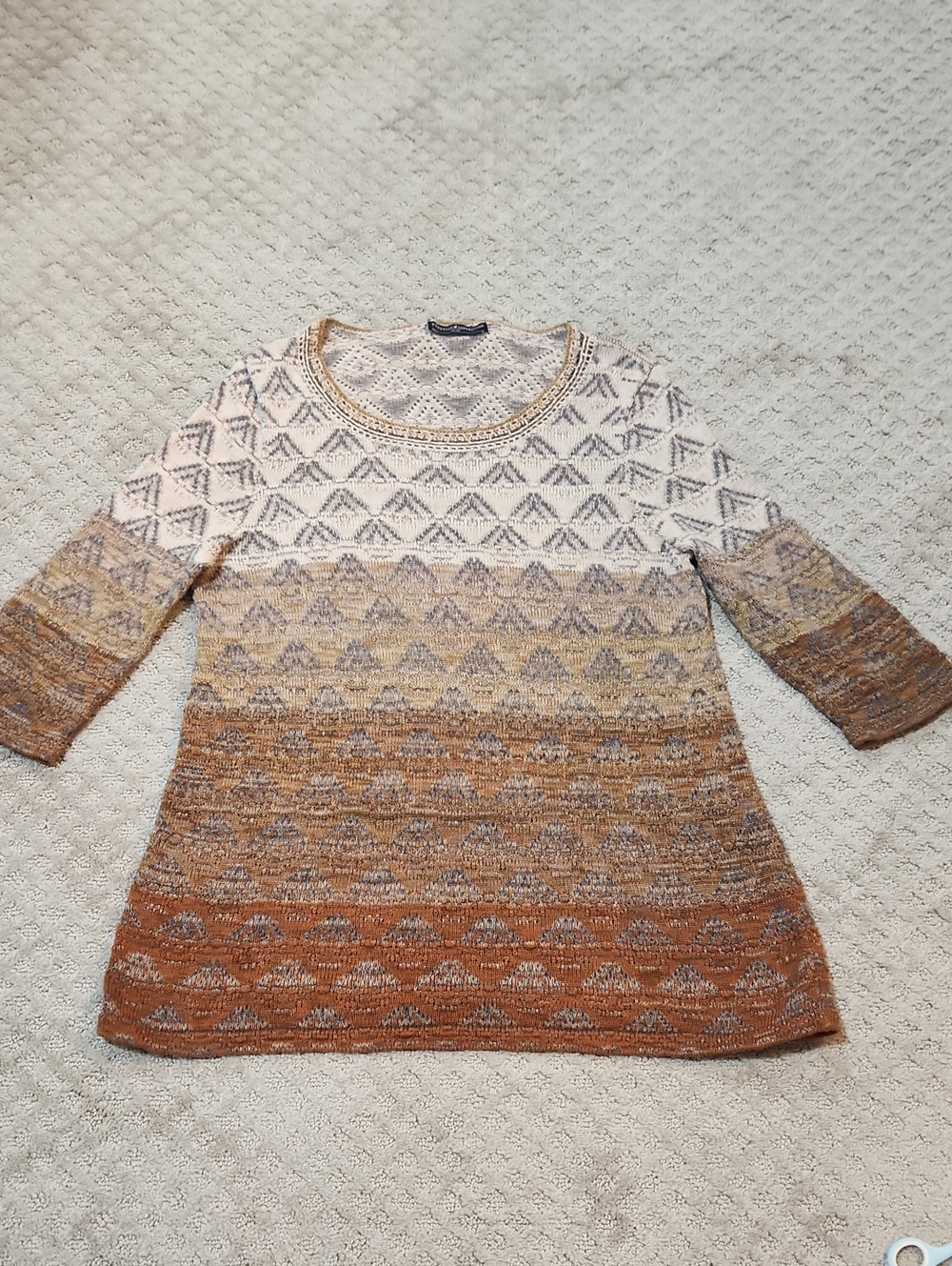 Peruvian Connection Cream, Golden Tan, Brown Marled Knit Tunic Top Size XL